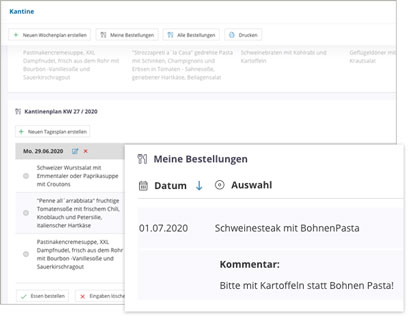 Groupware Software Module Kantinenplan