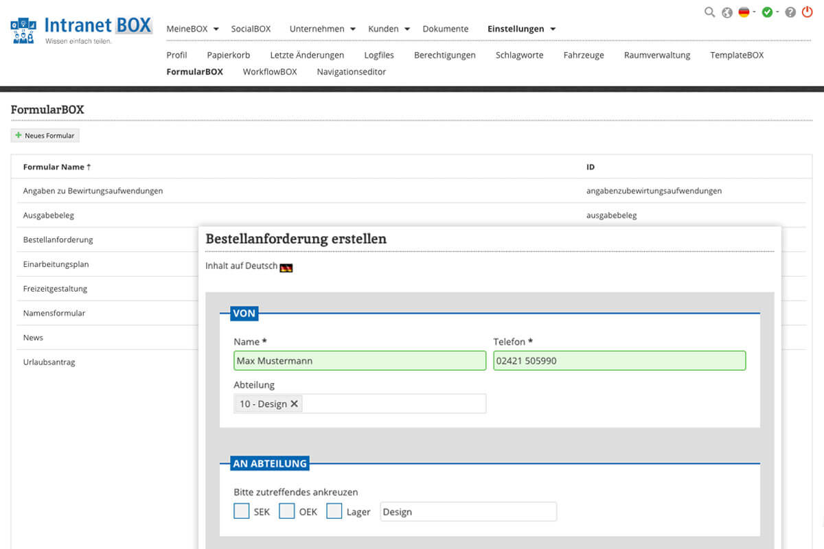 Groupware Software Erweiterungen FormularBOX